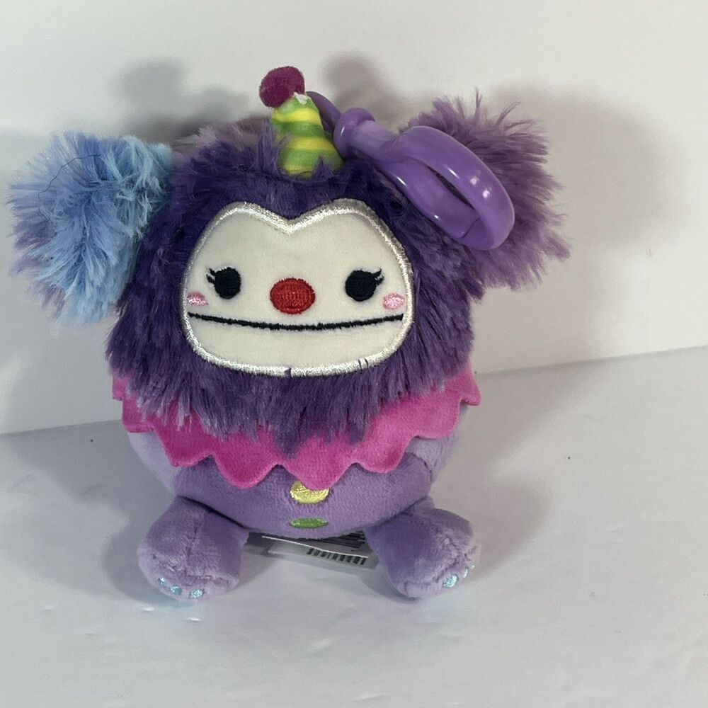 Squishmallows Yekaterina Yeti Clown Plush 5" Big Foot Purple Rainbow Hat Clip